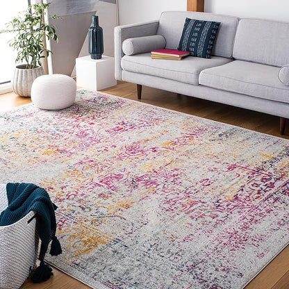 SAFAVIEH Evoke Collection 8' x 10' Ivory / Fuchsia EVK256Q Oriental Distressed Non-Shedding Living Room Bedroom Dining Home Office Area Rug