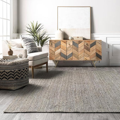 nuLOOM 3x5 Rigo Jute Hand Woven Area Rug, Grey, Solid Farmhouse Design, Natural Fiber, For Bedroom, Living Room, Dining Room, Hallway, Office, Kitchen, Entryway