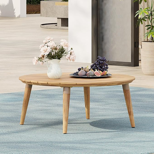 Christopher Knight Home Lalina Outdoor Coffee Table, Acacia Wood Accent Table with Slatted Panel Design, Round Patio Table for Garden Porch Balcony, Low Maintenance Outdoor Furniture, Natural
