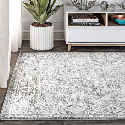JONATHAN Y Modern Vintage Medallion Light Gray 3' Round Indoor Area Rug, Country, Floral, Easy-Cleaning for Living Room, Bedroom, Kitchen, Pet Friendly, Non-Shedding (MDP100A-3R)