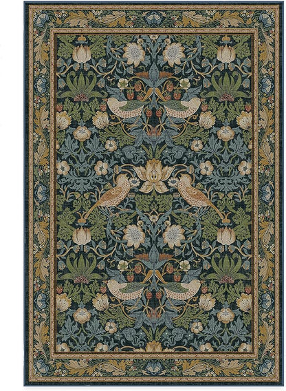 RUGGABLE x Morris & Co Washable Area Rug– Strawberry Thief Indigo 6x9, Stain-Resistant, Non-Slip – Medium Machine Washable Rugs for Living Room, Bedroom, Hallway, Entryway & Office–with Cushioned Pad