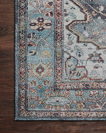 Loloi Margot Collection MAT-05 Ocean/Brick 2'-0" x 5'-0" Accent Rug feat. CloudPile, No-Shed Easy Clean Large Patterned Area Rug for Living Room, Bedroom, Dining Area