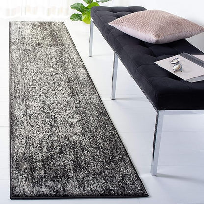 SAFAVIEH Evoke Collection Runner Rug - 2'2" x 19', Black & Grey, Distressed Design, Non-Shedding & Easy to Clean, Ideal for Foyer, Bedroom, Kitchen, Hallway (EVK256R)