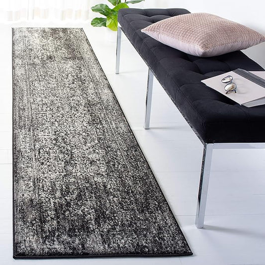 SAFAVIEH Evoke Collection Runner Rug - 2'2" x 15', Black & Grey, Distressed Design, Non-Shedding & Easy to Clean, Ideal for Foyer, Bedroom, Kitchen, Hallway (EVK256R)