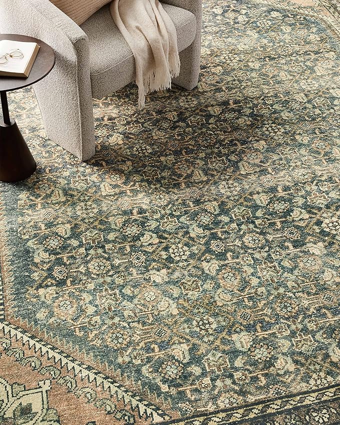 Loloi Magnolia Home by Joanna Gaines Banks Collection BAN-02 Denim/Clay 3'-6" x 5'-6" .13" Pile Height, Machine Washable, Accent Rug
