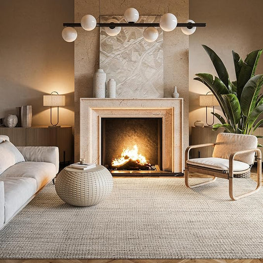 nuLOOM Ashli Solid Farmhouse Jute Area Rug, 8' Square, Off-white