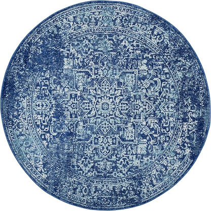 SAFAVIEH Evoke Collection 3' Round Navy/Ivory EVK256A Oriental Distressed Non-Shedding Dining Room Entryway Foyer Living Room Bedroom Area Rug