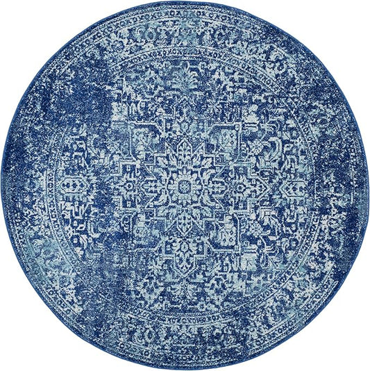 SAFAVIEH Evoke Collection 3' Round Navy/Ivory EVK256A Oriental Distressed Non-Shedding Dining Room Entryway Foyer Living Room Bedroom Area Rug