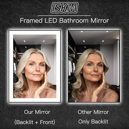 ISKM Framed LED Mirror for Bathroom 77"x36", Dimmable LED Bathroom Mirror with Lights, Anti-Fog, Front and Backlit Lighted Mirror 3-Colors, Shatterproof, Memory Function