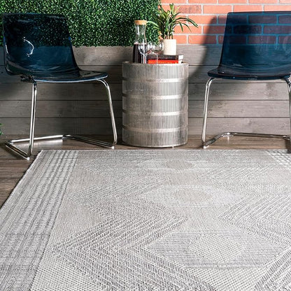 nuLOOM 2' x 10' Outdoor Tribal Geometric Area Rug, Stain Resistant, Weather Resistant, High Traffic, Patio, Balcony, Outside, Ranya Light Grey