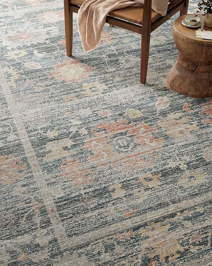 Loloi Magnolia Home by Joanna Gaines Millie Collection MIE-01 Blue/Multi 9'-6" x 9'-6", .25" Pile Height, Round Area Rug