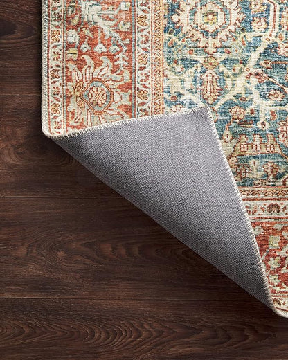 Loloi Layla Collection LAY-04 Ocean/Rust 7'-6" x 9'-6" .13" Thick Area Rug, Soft, Durable, Vintage Inspired, Distressed, Low Pile, Non-Shedding, Easy Clean, Printed, Living Room Rug
