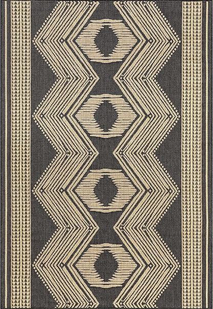 nuLOOM 4' x 6' Outdoor Tribal Geometric Area Rug, Stain Resistant, Weather Resistant, High Traffic, Patio, Balcony, Outside, Ranya Dark Grey
