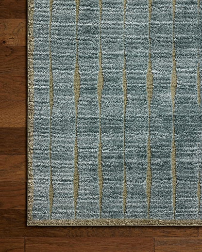 Loloi Chris Loves Julia Calvin Collection CLV-02 Ocean/Olive 7'-10" x 7'-10" Round Area Rug Checkered Neutral Soft Living Room Bedroom Carpet