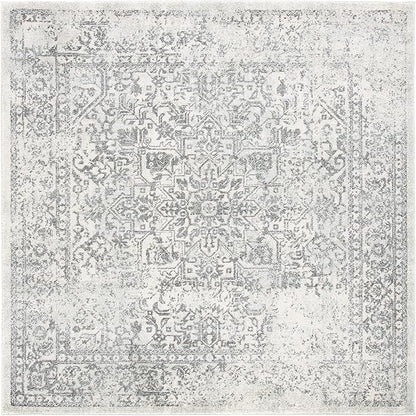 SAFAVIEH Evoke Collection Area Rug - 3' Square, Ivory & Grey, Distressed Design, Non-Shedding & Easy to Clean, Ideal for Foyer, Bedroom, Accent Space (EVK256F)
