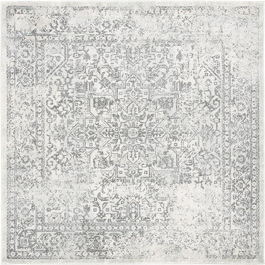 SAFAVIEH Evoke Collection Area Rug - 3' Square, Ivory & Grey, Distressed Design, Non-Shedding & Easy to Clean, Ideal for Foyer, Bedroom, Accent Space (EVK256F)