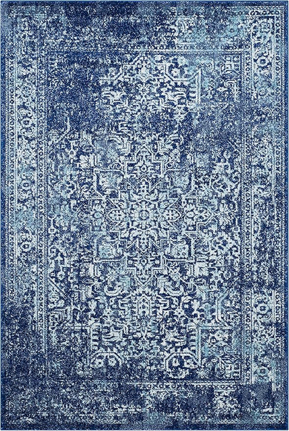 SAFAVIEH Evoke Collection Area Rug - 5'3" x 7'6", Navy & Ivory, Distressed Design, Non-Shedding & Easy to Clean, Ideal for Living Room, Bedroom, Dining Space (EVK256A)