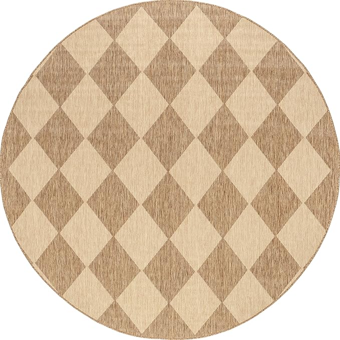 nuLOOM Outdoor Performance Collection Sabina Brown/Ivory, 8' Round, Soft and Cozy, High Traffic, Stain Resistant, Easy Clean, Durable Area Rug for Indoor/Outdoor Patio, Deck, Porch, Garden, Courtyard