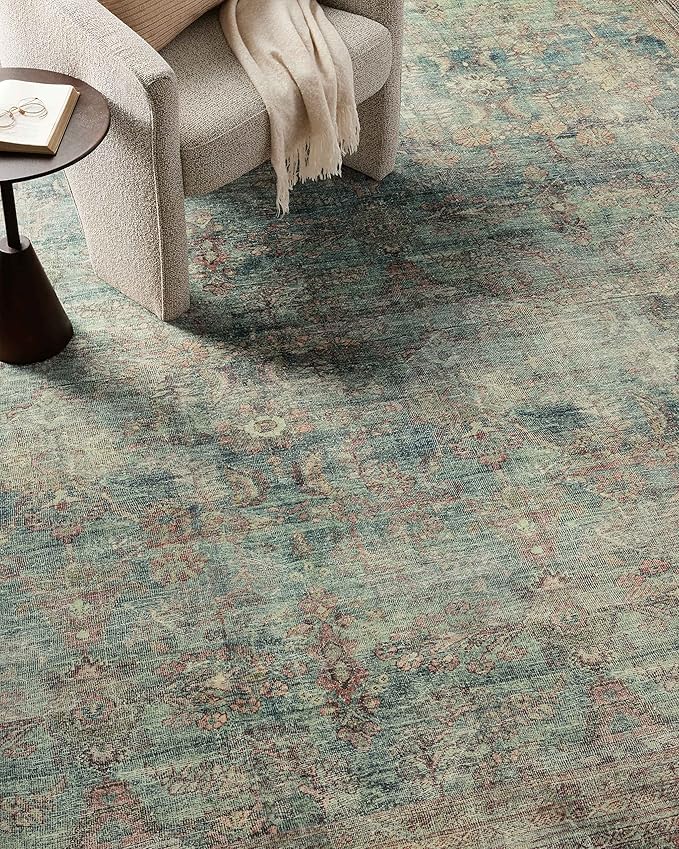 Loloi Magnolia Home by Joanna Gaines Banks Collection BAN-01 Ocean/Spice 2'-0" x 5'-0" .13" Pile Height, Machine Washable, Accent Rug