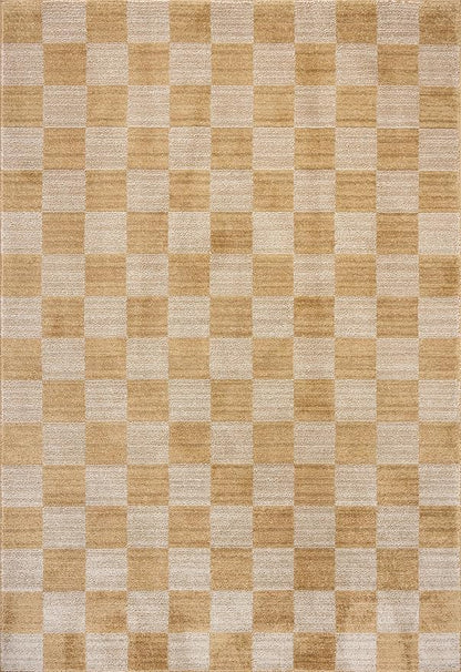 Loloi Chris Loves Julia Calvin Collection CLV-01 Apricot/Ivory 2'-7" x 10'-0" Runner Rug Checkered Neutral Soft Living Room Bedroom Carpet