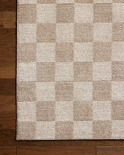 Loloi Chris Loves Julia Calvin Collection CLV-01 Pebble/Ivory 9'-6" x 12'-6" Area Rug Checkered Neutral Soft Living Room Bedroom Carpet