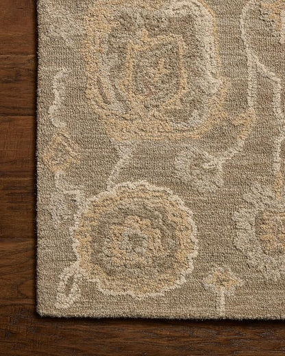 Loloi Chris Loves Julia Dorothea Collection DRT-01 Oak/Natural 11'-6" x 15' Area Rug Wool Neutral Floral Living Room Bedroom Carpet