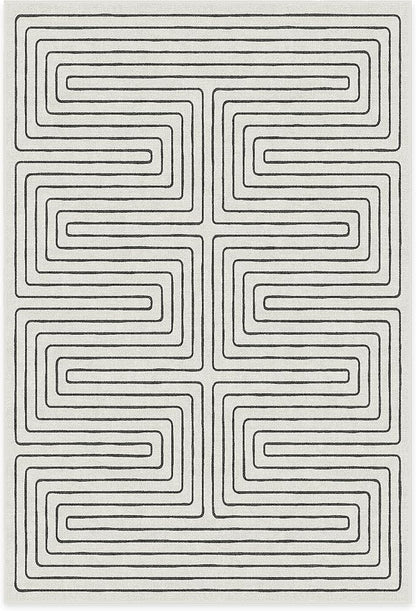 RUGGABLE x Jonathan Adler Machine Washable Modern Area Rug – Labyrinth Black/Ivory 6x9, Stain-Resistant, Non-Slip – Medium Rugs for Living Room, Bedroom, Hallway, Entryway & Office–with Cushioned Pad