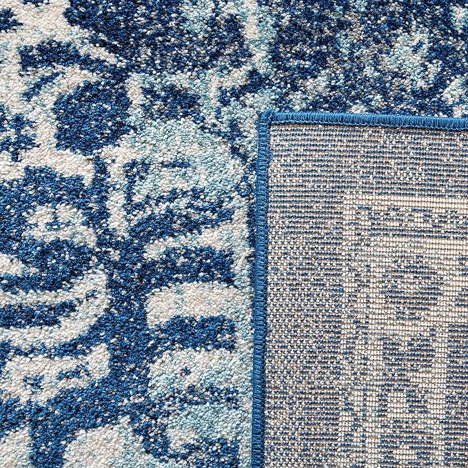 SAFAVIEH Evoke Collection 3' Round Navy/Ivory EVK256A Oriental Distressed Non-Shedding Dining Room Entryway Foyer Living Room Bedroom Area Rug