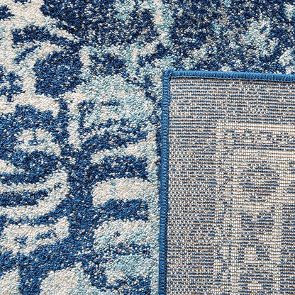 SAFAVIEH Evoke Collection 3' Round Navy/Ivory EVK256A Oriental Distressed Non-Shedding Dining Room Entryway Foyer Living Room Bedroom Area Rug